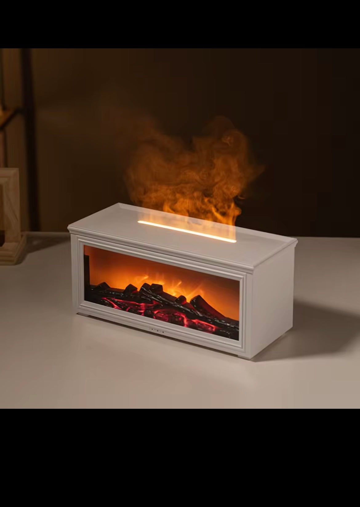 Humidificateur Ultrasonique 280 ml Effet Flamme avec Minuterie 10h et Fini Bois pour Maison et Bureau