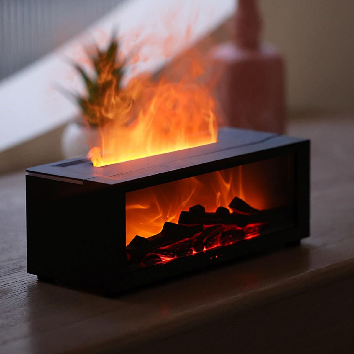 Humidificateur Ultrasonique 280 ml Effet Flamme avec Minuterie 10h et Fini Bois pour Maison et Bureau